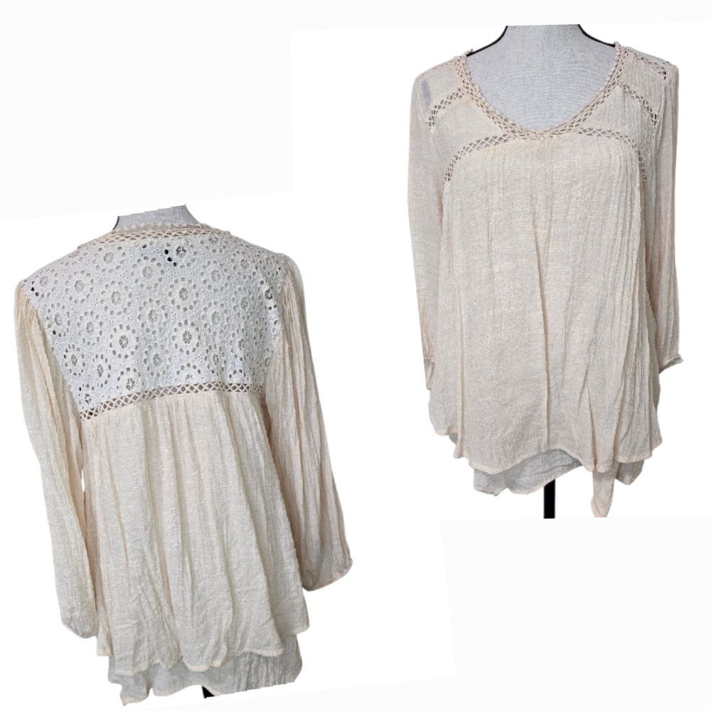 GNW Cream Lace Crochet Blouse Boho Pirate Cottagecore Medium